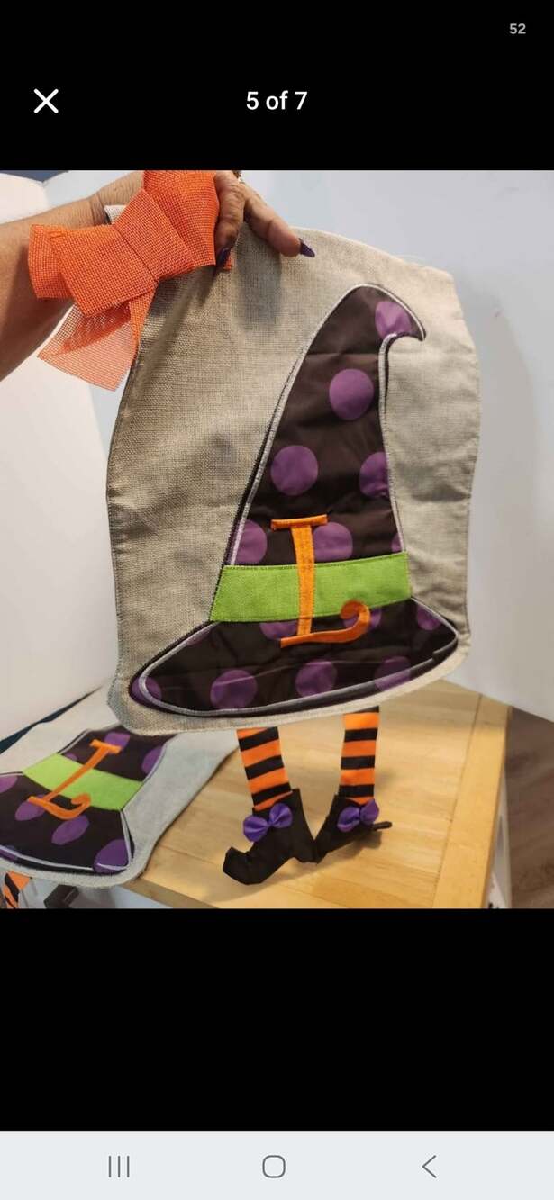 lot of 2 Halloween fall witch with legs garden flags letter L